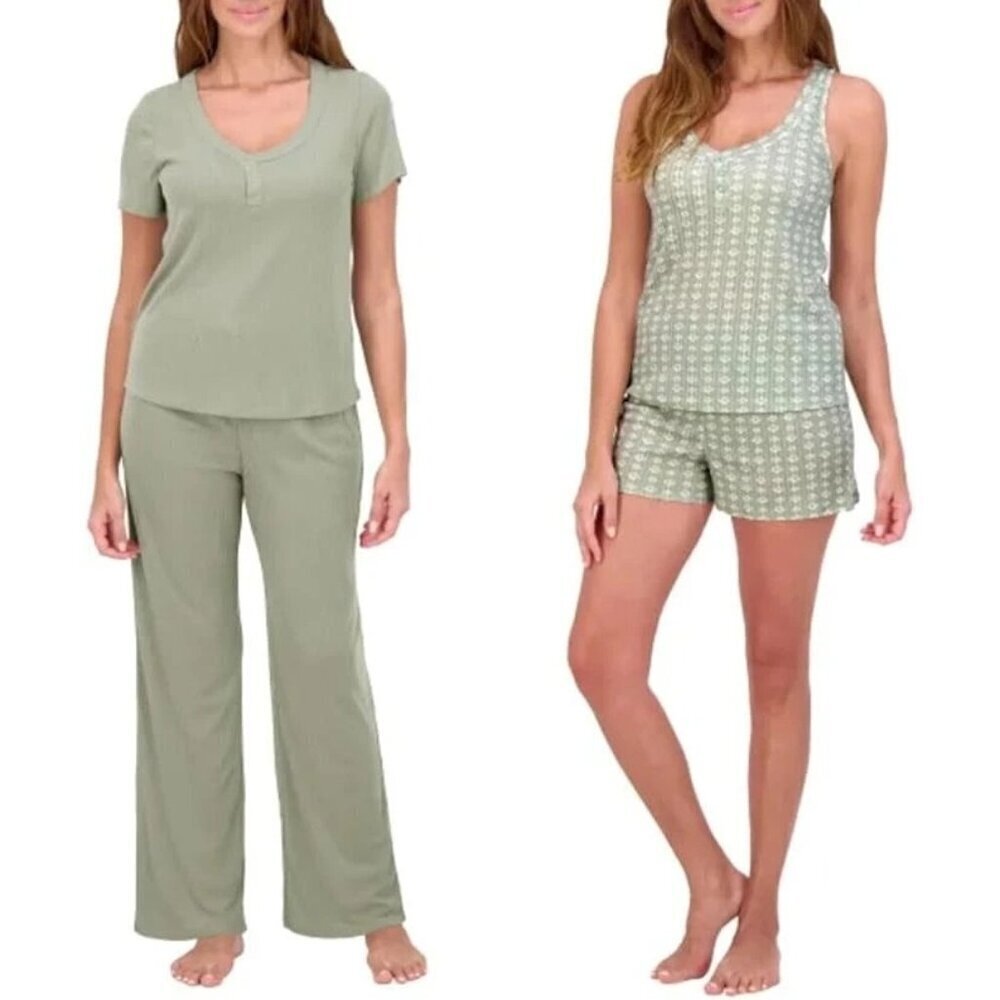 NEW Live 2 Lounge Women's XL 4-Piece Pointelle Lounge Set Green